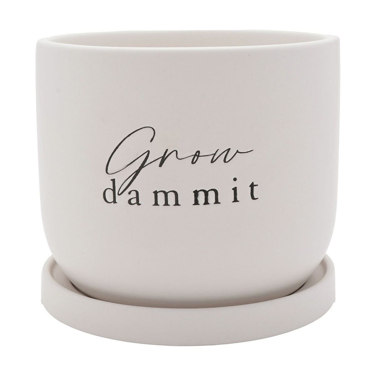 'Grow Dammit' Round Matt Ceramic Planter - White