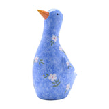 Floral Duck Glazed Resin Figurine with Orange Beak - Blue