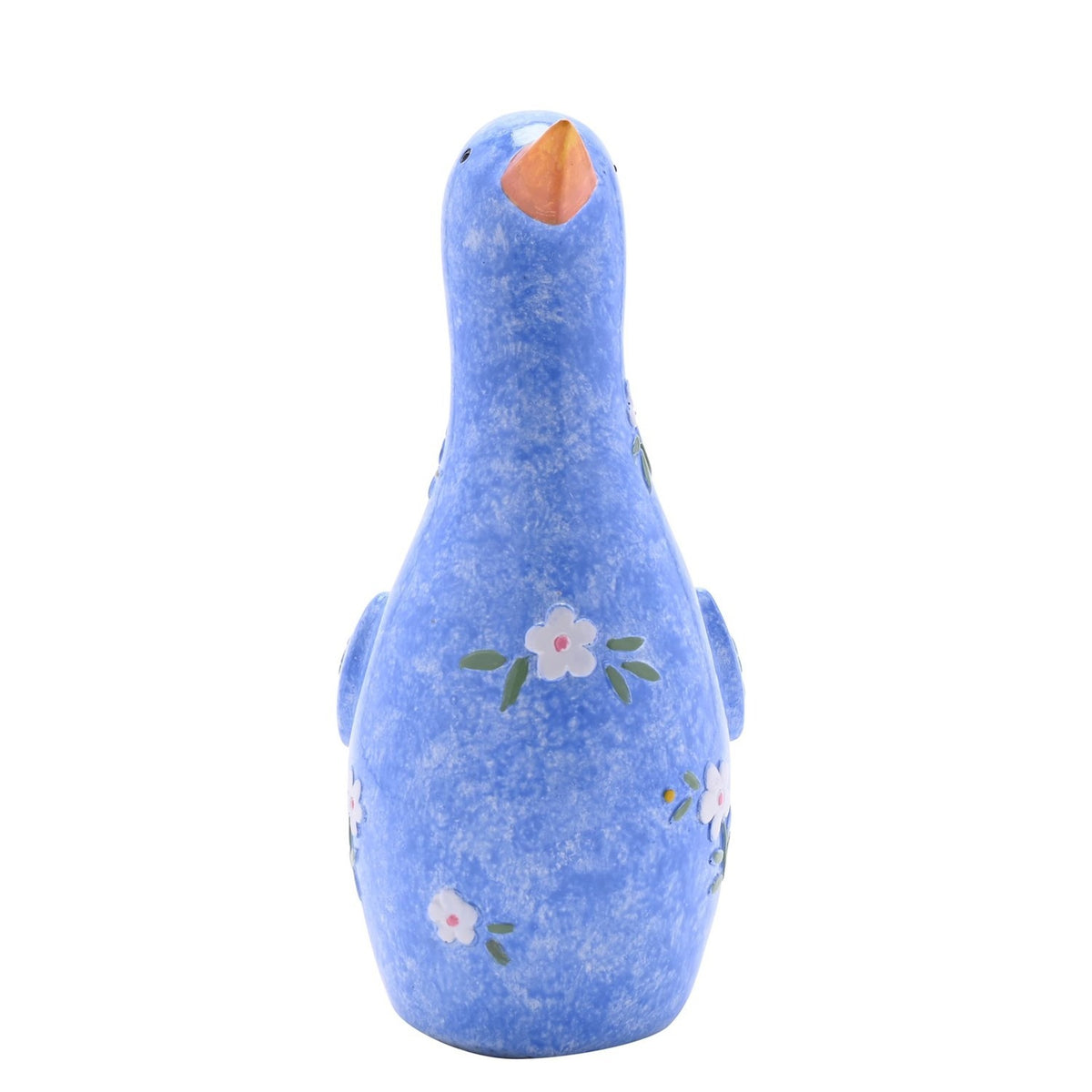 Floral Duck Glazed Resin Figurine with Orange Beak - Blue