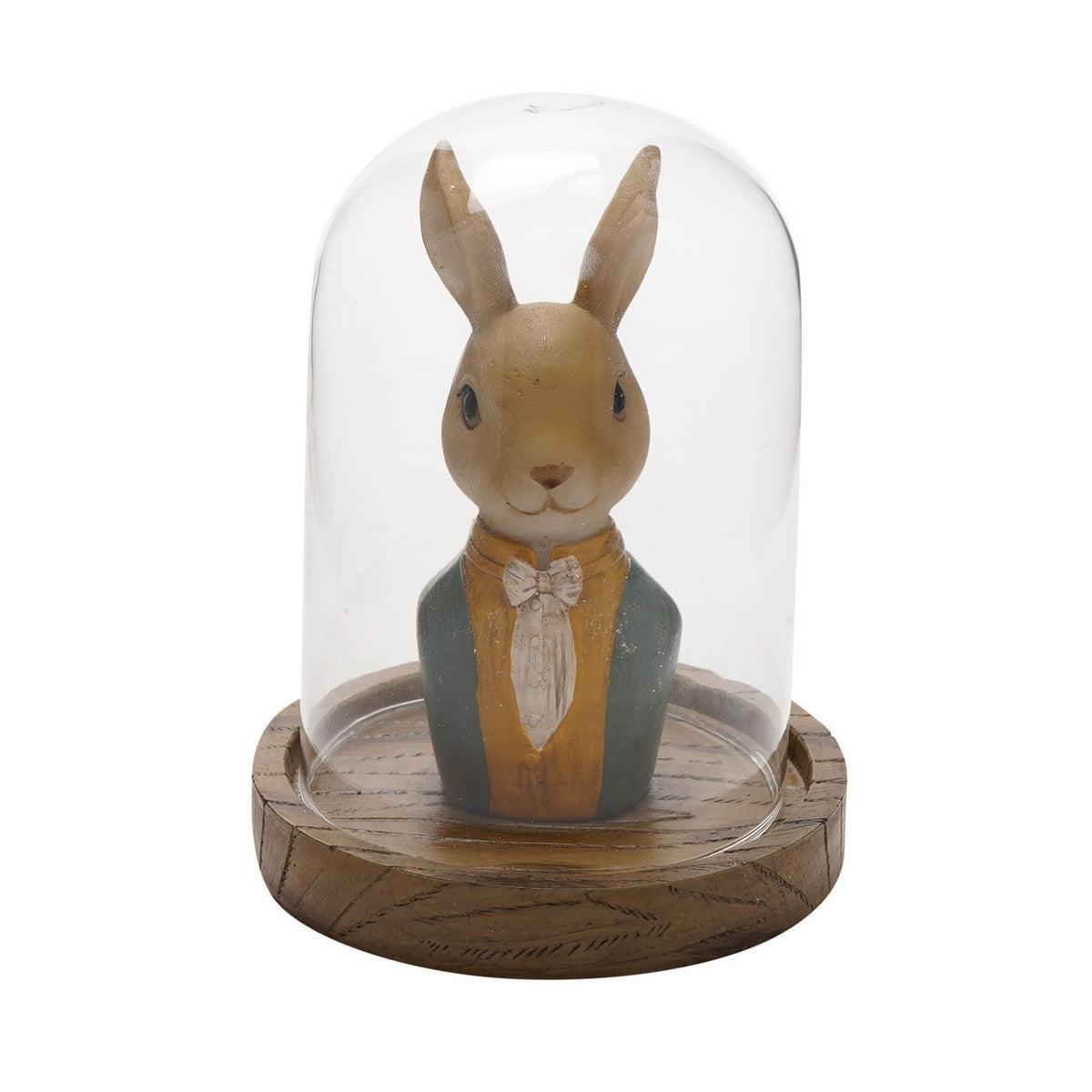 Suited Bunny Resin Figurine with Clear Dome and Base - Brown