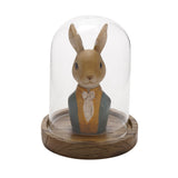 Suited Bunny Resin Figurine with Clear Dome and Base - Brown