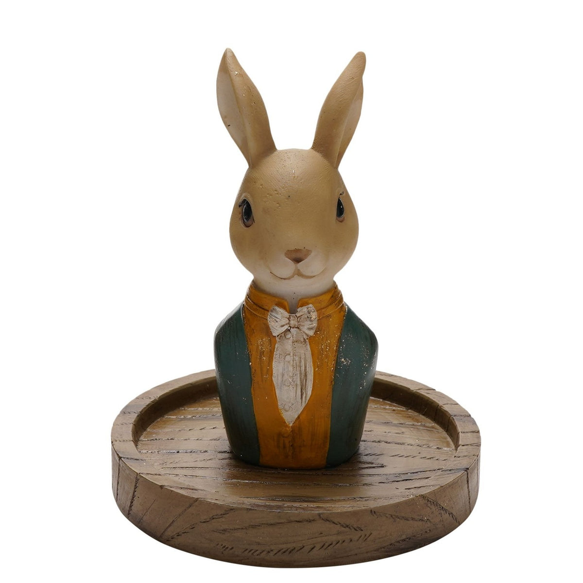 Suited Bunny Resin Figurine with Clear Dome and Base - Brown