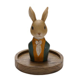 Suited Bunny Resin Figurine with Clear Dome and Base - Brown