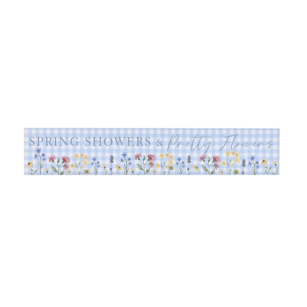 Spring Showers & Pretty Flowers Wooden Mantel Plaque - Blue
