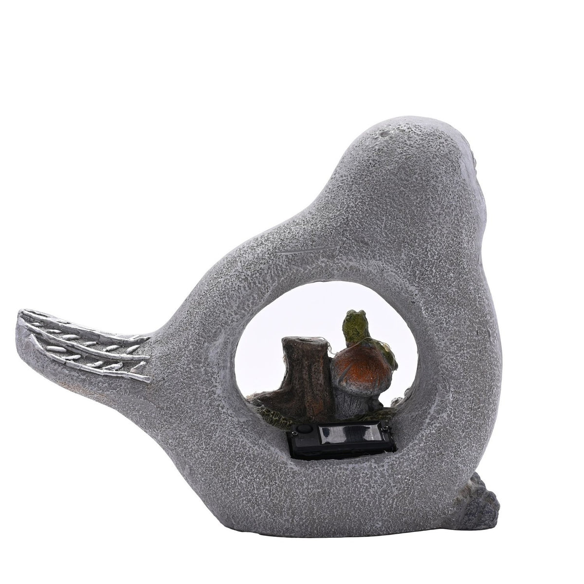 Robin Solar Light Resin Lantern with Mushroom Scene - Grey