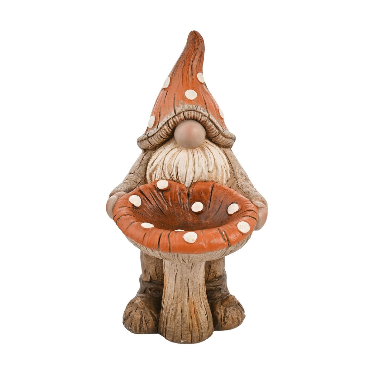Bearded Gnome and Toadstool Dish Resin Bird Feeder - Brown