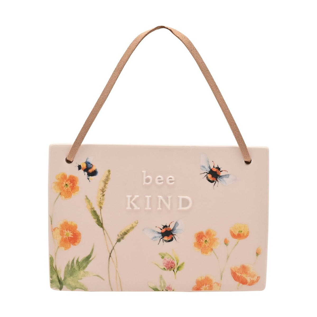 "Bee Kind" Wildflower Resin Plaque with Hanging Strap - Pink