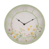 Floral Plastic Wall Clock 25cm with Cut-Out Numerals - Sage