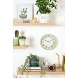 Floral Plastic Wall Clock 25cm with Cut-Out Numerals - Sage