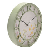 Floral Plastic Wall Clock 25cm with Cut-Out Numerals - Sage