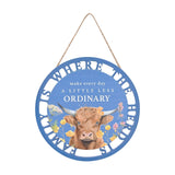 "Family Is Where The Herd Is" Hanging Wooden Plaque - Blue