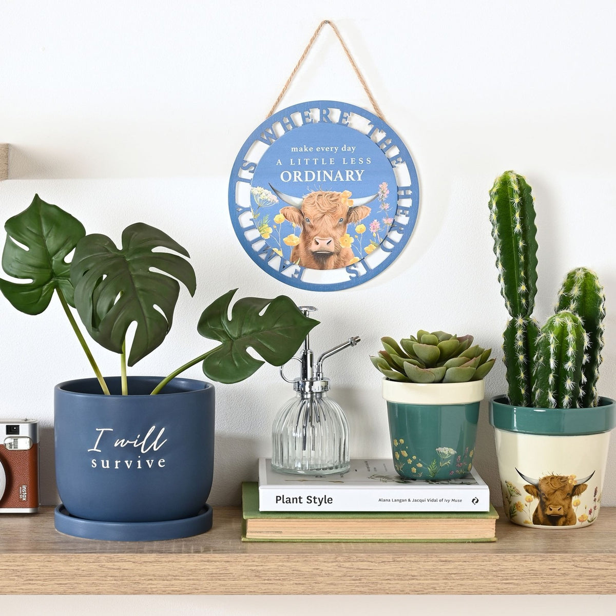 "Family Is Where The Herd Is" Hanging Wooden Plaque - Blue