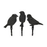 Set of 3 Bird Cast Iron Wall Hooks with Feathering - Black