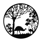 Round Ostrich and Trees Cut-Out Metal Wall Art 40cm - Black