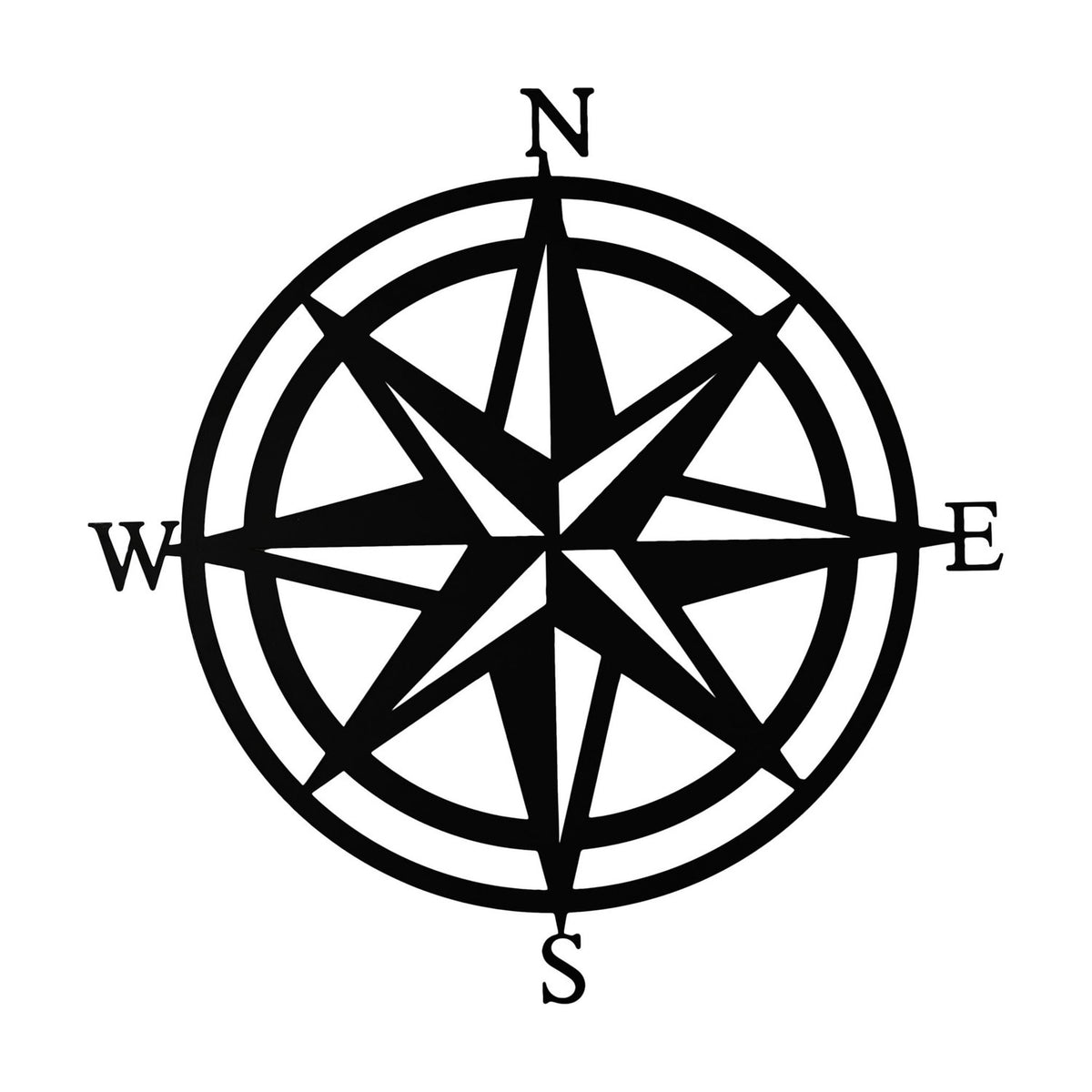 Round Eight Point Compass Rose Metal Wall Art 40cm - Black