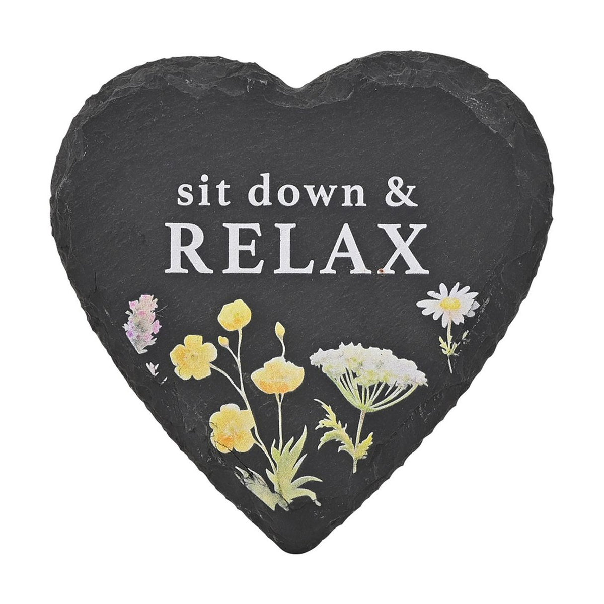 Set of 4 Heart Slate Coasters with Wild Flowers - Charcoal