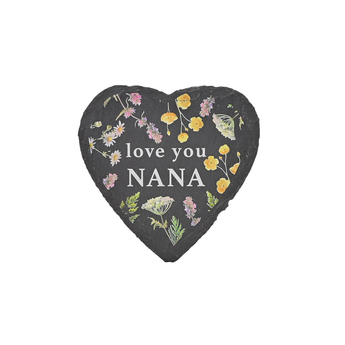 Set of 4 Heart Slate Coasters with Wild Flowers - Charcoal