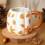 Autumn Leaves Pumpkin Stoneware Mug 600ml - Cream & Orange