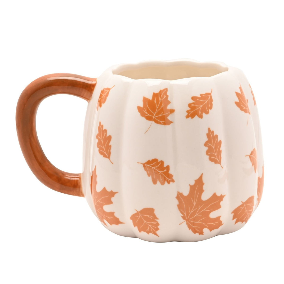 Autumn Leaves Pumpkin Stoneware Mug 600ml - Cream & Orange