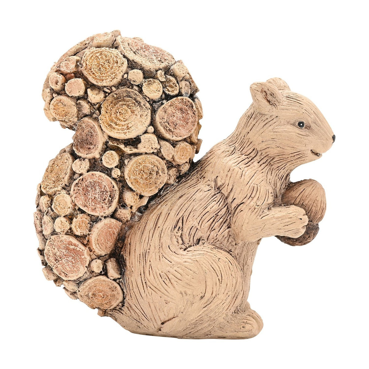 Wood Effect Squirrel Ornament with Log Slice Tail - Beige