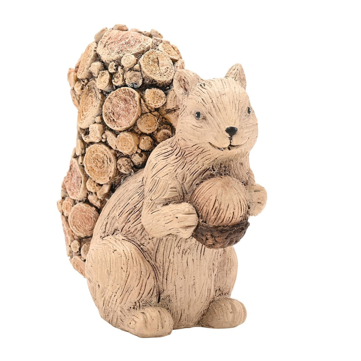 Wood Effect Squirrel Ornament with Log Slice Tail - Beige