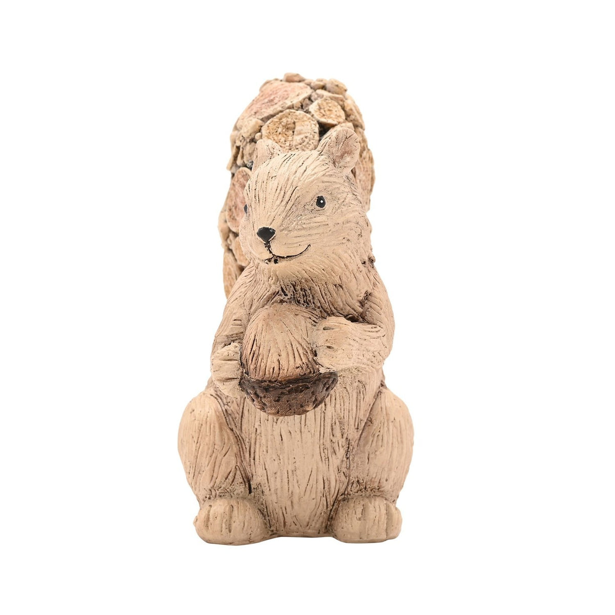 Wood Effect Squirrel Ornament with Log Slice Tail - Beige