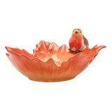 Robin Perched on a Leaf Ceramic Serving Bowl 300ml - Orange