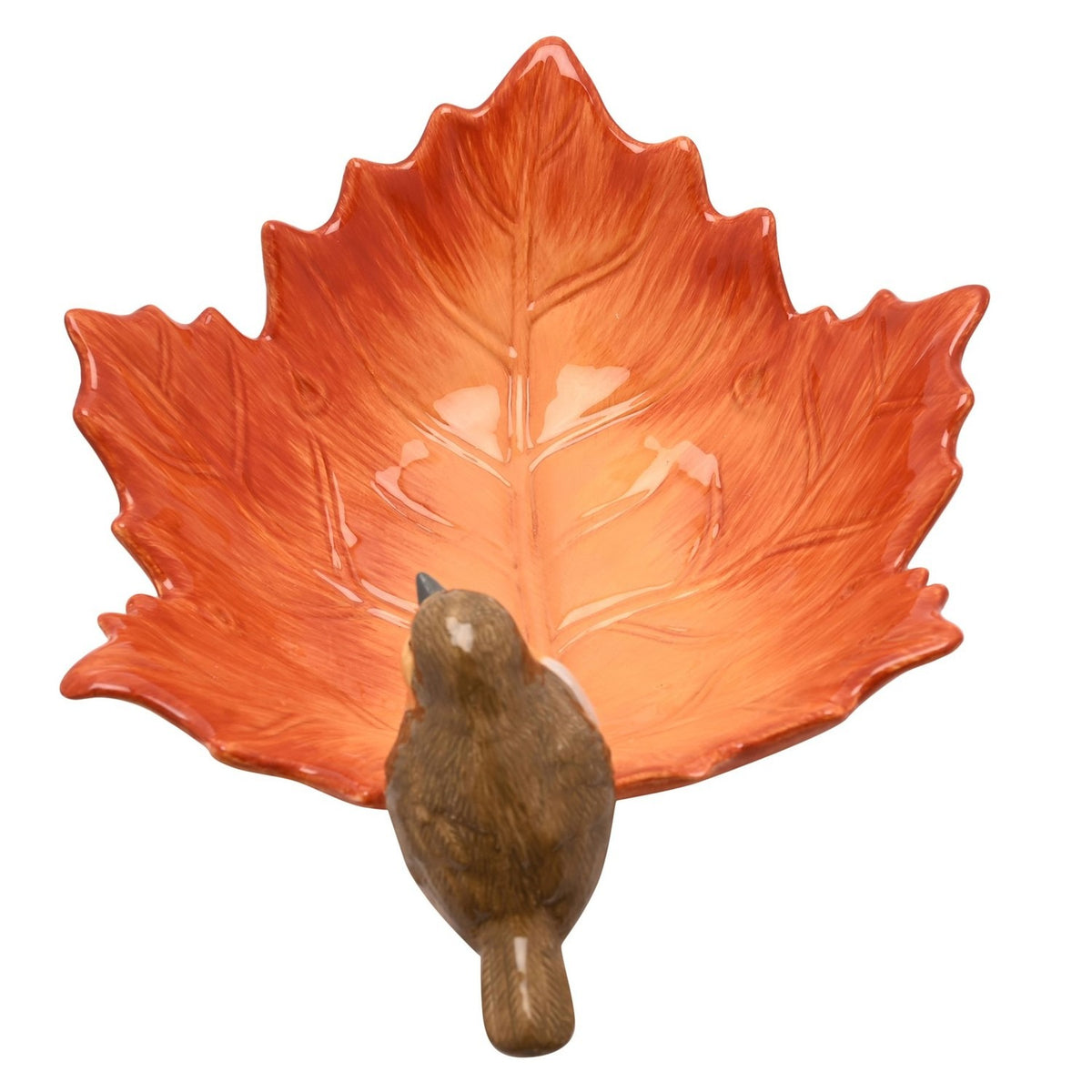 Robin Perched on a Leaf Ceramic Serving Bowl 300ml - Orange