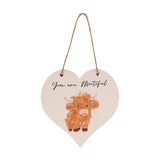 "You Are Mootiful" Highland Cow Heart Ceramic Plaque - White