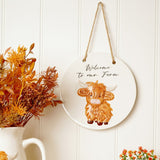 "Welcome to Our Farm" Highland Cow Round Ceramic Plaque - White