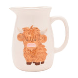 Raised Highland Cow Stoneware Jug 1750ml - White