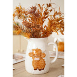 Raised Highland Cow Stoneware Jug 1750ml - White