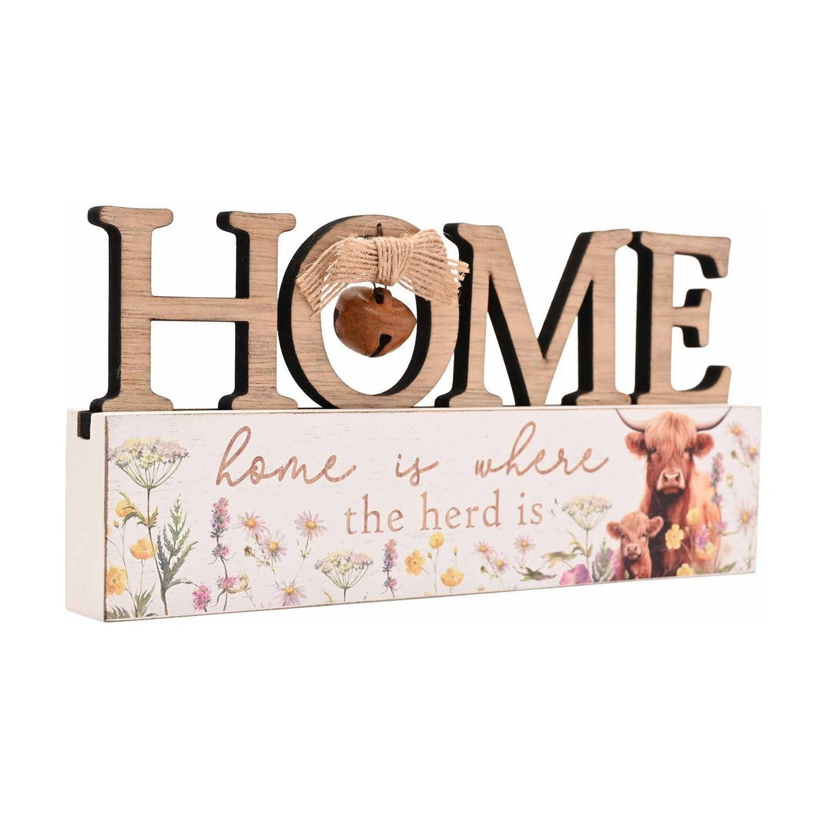 Highland Cow Home Is Where The Herd Is Wood Mantel Plaque - White