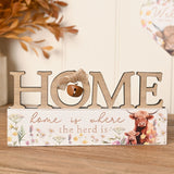 Highland Cow Home Is Where The Herd Is Wood Mantel Plaque - White