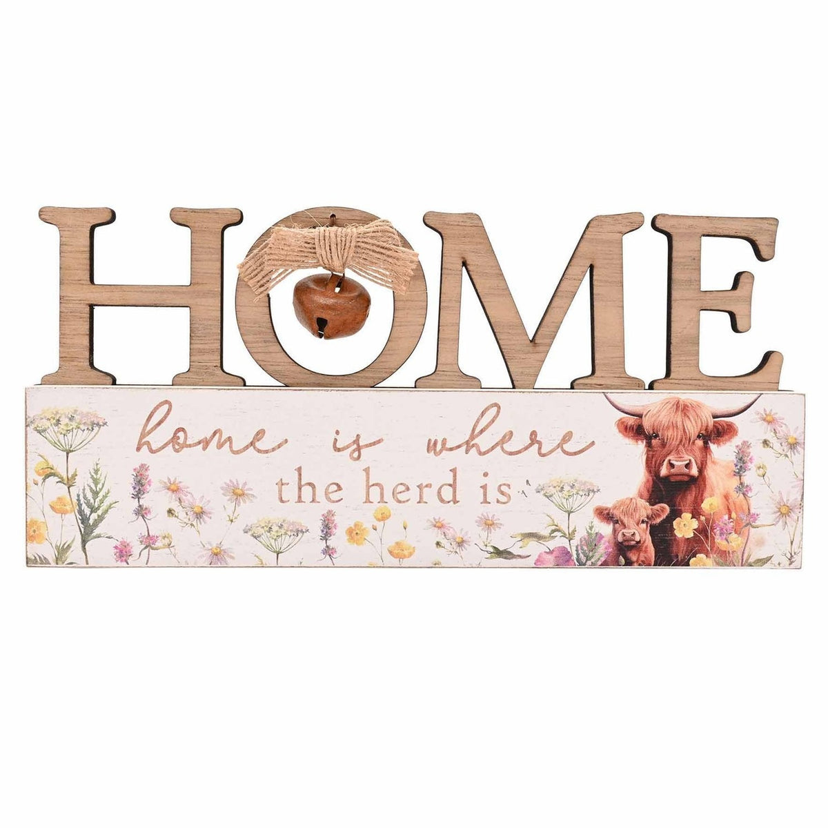 Highland Cow Home Is Where The Herd Is Wood Mantel Plaque - White