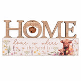 Highland Cow Home Is Where The Herd Is Wood Mantel Plaque - White