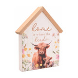 "Home Is Where Herd Is" Highland Cow House Wooden Plaque - White