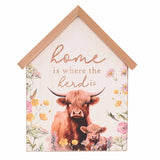 "Home Is Where Herd Is" Highland Cow House Wooden Plaque - White