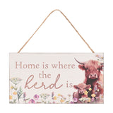 "Home Is Where the Herd Is" Highland Cow Plaque 15cm - White