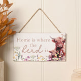 "Home Is Where the Herd Is" Highland Cow Plaque 15cm - White