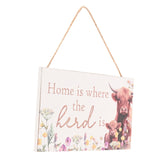 "Home Is Where the Herd Is" Highland Cow Plaque 15cm - White