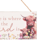 "Home Is Where the Herd Is" Highland Cow Plaque 15cm - White