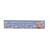 Highland Cows Welcome Slim Wooden Mantle Plaque 20cm - Blue