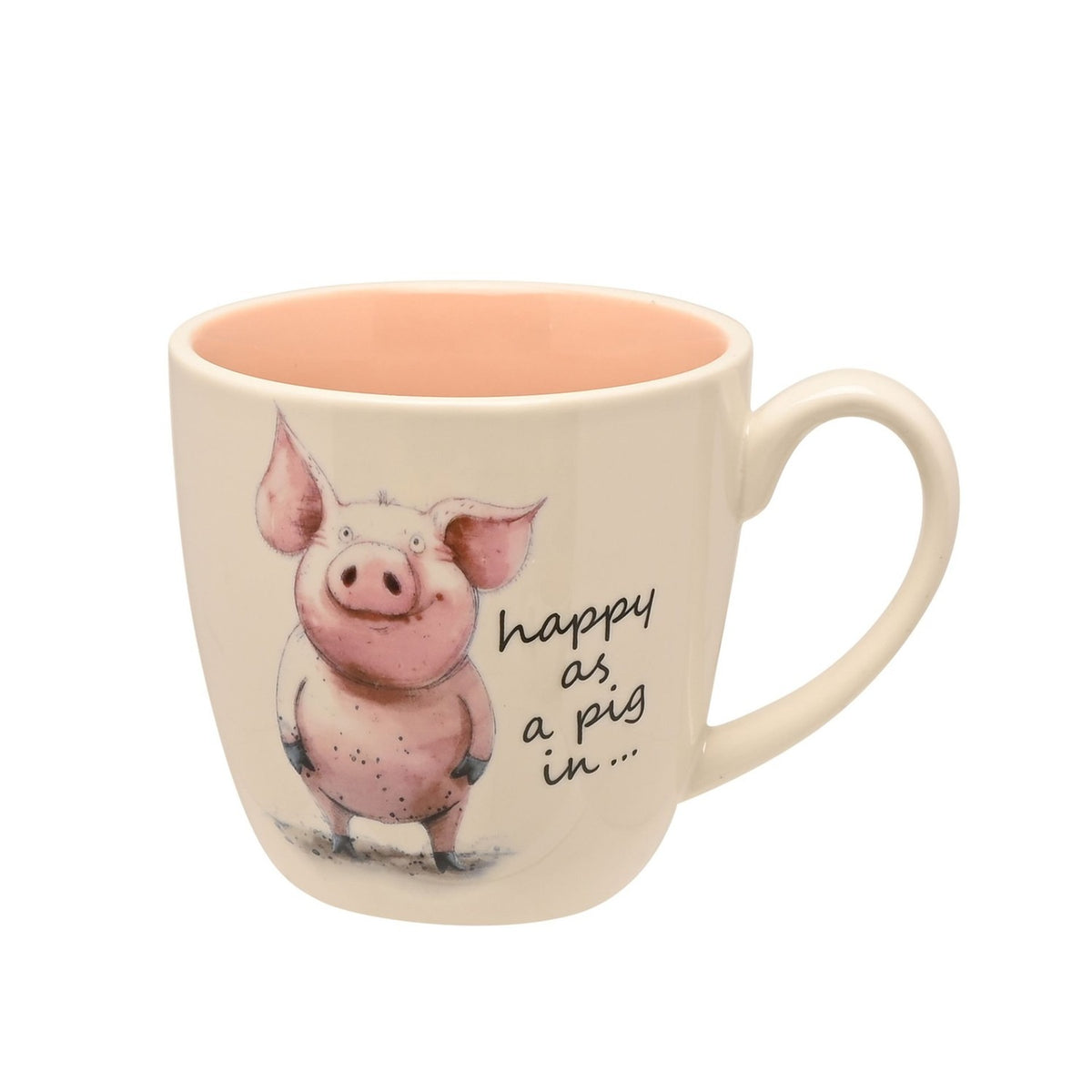"Happy as a Pig in..." Printed Earthenware Mug 300ml - White