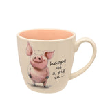 "Happy as a Pig in..." Printed Earthenware Mug 300ml - White