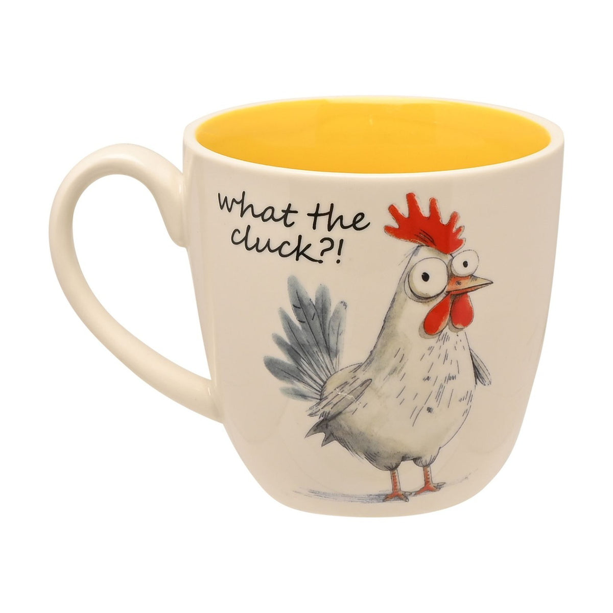 What the Cluck Cartoon Rooster Earthenware Mug 300ml - White