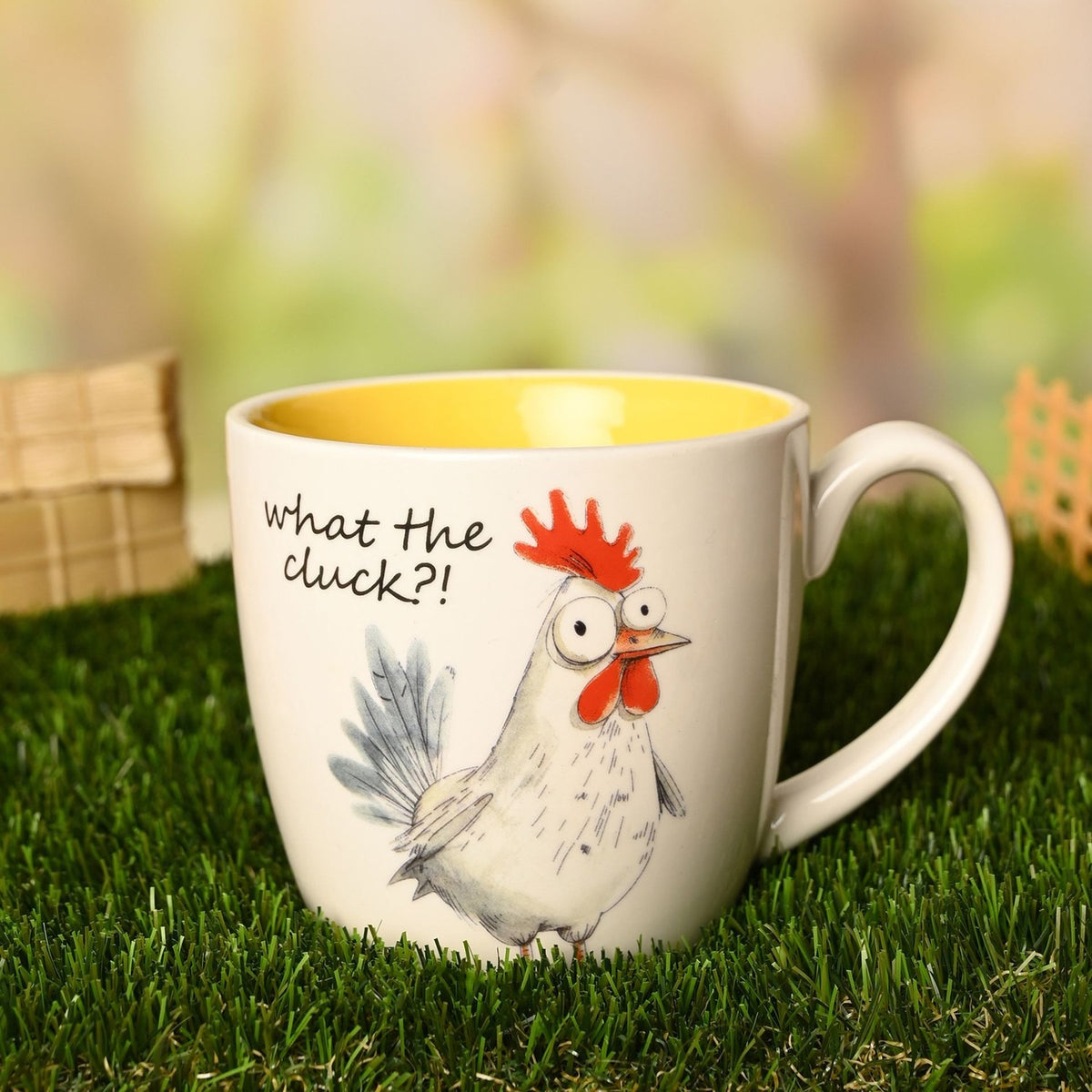 What the Cluck Cartoon Rooster Earthenware Mug 300ml - White