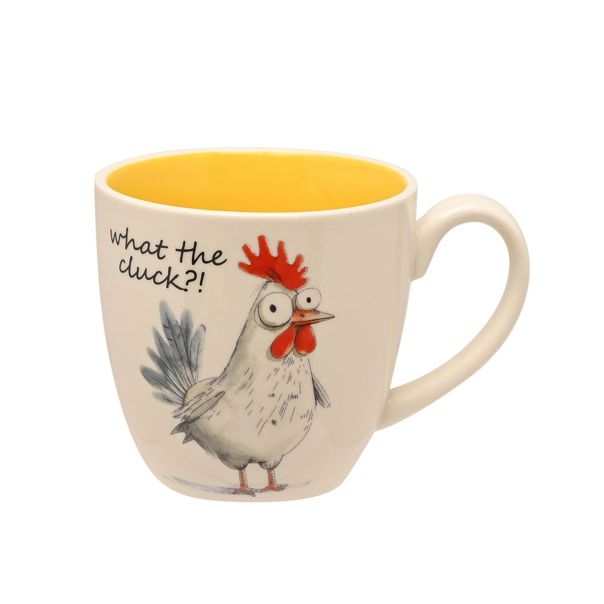 What the Cluck Cartoon Rooster Earthenware Mug 300ml - White