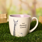 No Drama Llama Earthenware Mug with Lilac Interior - White