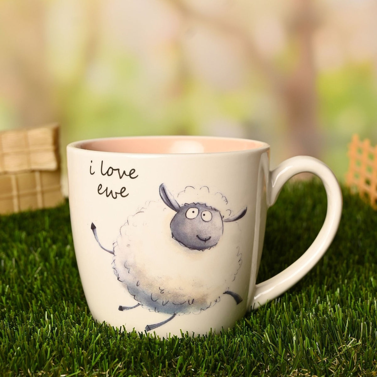 I Love Ewe Sheep Ceramic Mug with Pink Interior 300ml - White
